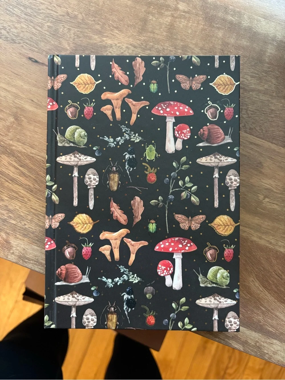 Botanical Mushroom Pattern Hardcover Journal - Black Background